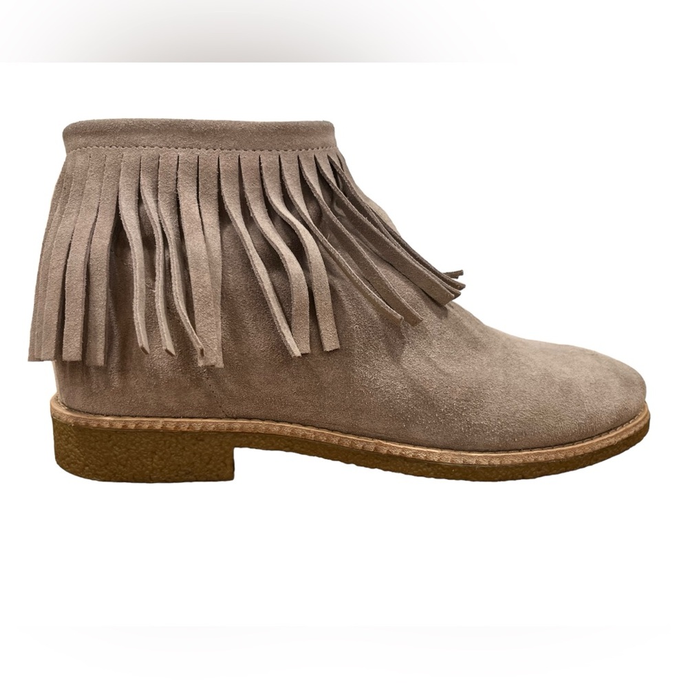 Kate Spade Fringe Suede Ankle Boots Taupe Boho Western Festival 7.5 - Picture 4 of 11